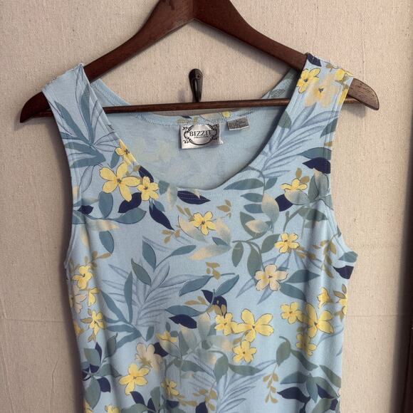 Bizzit Collection Vintage Set Size L Blue Floral 2 Piece Sleeveless Dress  Shirt - Picture 7 of 13